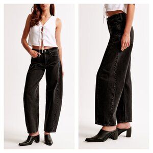 Abercrombie & Fitch Mid Rise Barrel Jeans Curve Love Black size 27s
